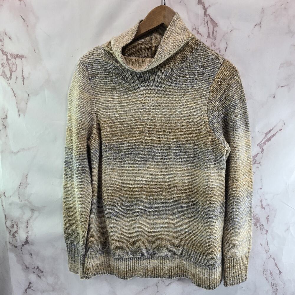 J Jill Sweater Womens Medium Brown Gray Ombre Stripe Funnel Turtleneck Wearever